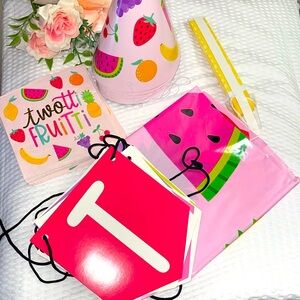 Twotti Frutti Party Decorations Bundle 
Banner and tablecloth